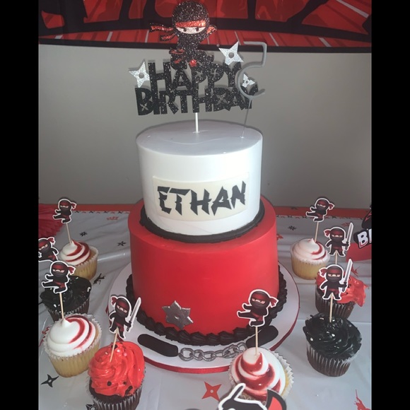 Kid,Dad and Mom Happy Birthday Ninja ThemeT-Shirts. Cupcake Toppers and Backdrop - Picture 16 of 16